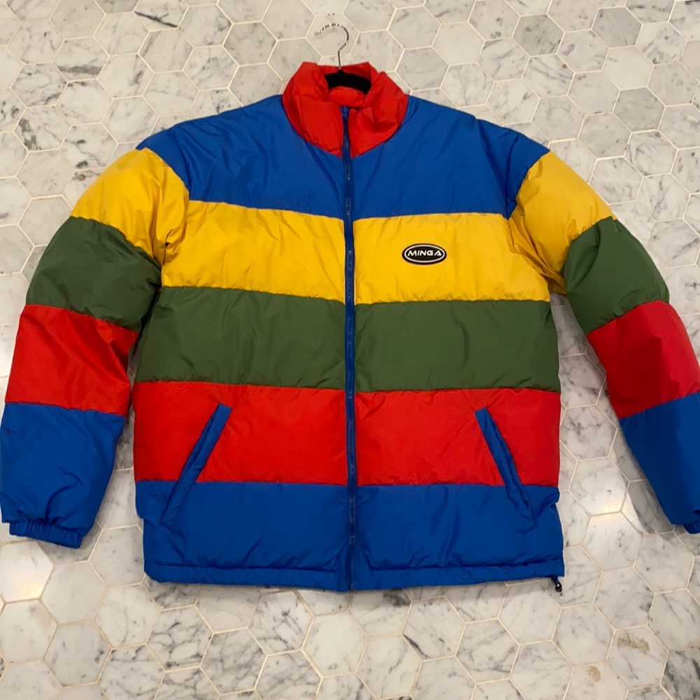 Minga London Rainbow puffer coat